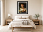 William-Adolphe Bouguereau Print, Innocence (1873) displayed above a bed