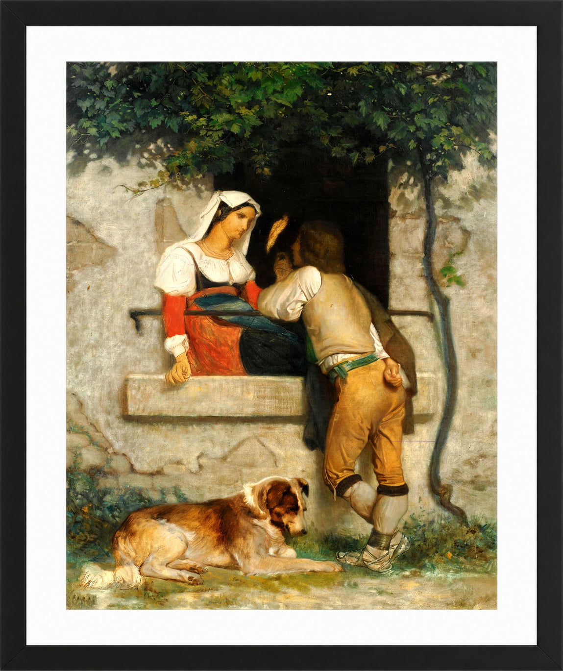 William-Adolphe Bouguereau Print, Italian Lovers in a black frame