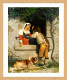 William-Adolphe Bouguereau Print, Italian Lovers in a light oak frame