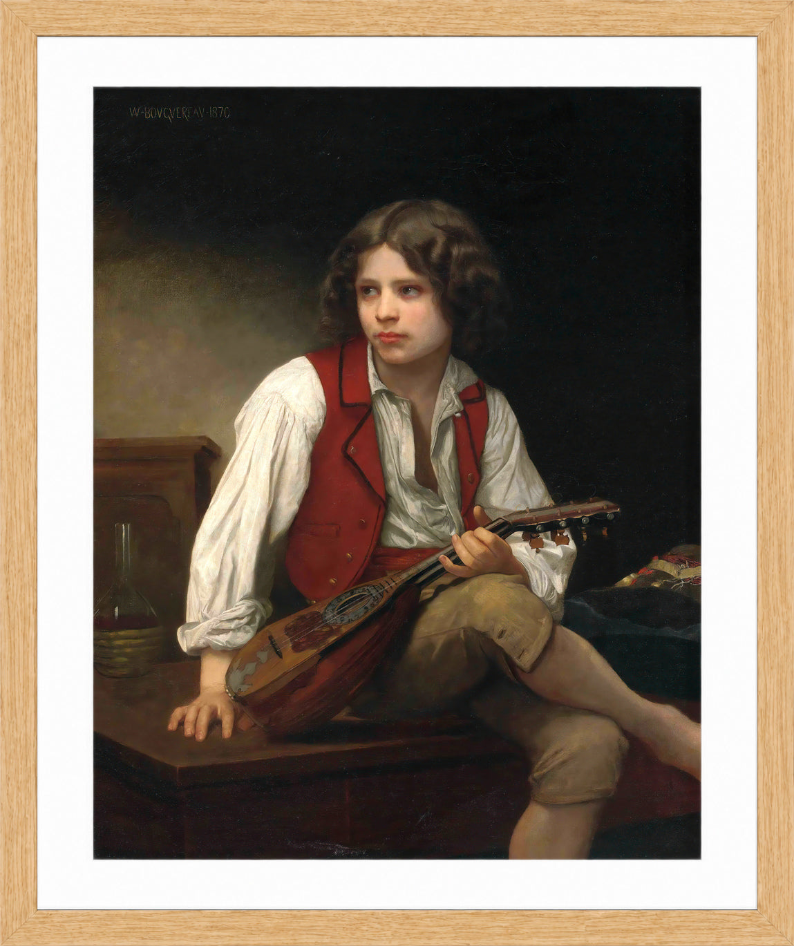 William-Adolphe Bouguereau Print, Italien à la mandoline (1870) in a light oak frame