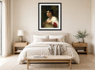 William-Adolphe Bouguereau Print, Italienne Au Tambourin (1869) displayed above a bed