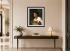 William-Adolphe Bouguereau Print, Italienne Au Tambourin (1869) displayed above a console table