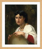William-Adolphe Bouguereau Print, Italienne Au Tambourin (1869) in a light oak frame
