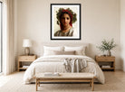 William-Adolphe Bouguereau Print, Jeune fille couronnée de pampres (1874) displayed above a bed