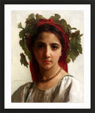 William-Adolphe Bouguereau Print, Jeune fille couronnée de pampres (1874) in a black frame