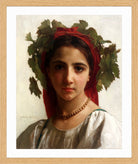 William-Adolphe Bouguereau Print, Jeune fille couronnée de pampres (1874) in a light oak frame
