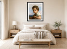 William-Adolphe Bouguereau Print, Joueur de flûte (1878) displayed above a bed
