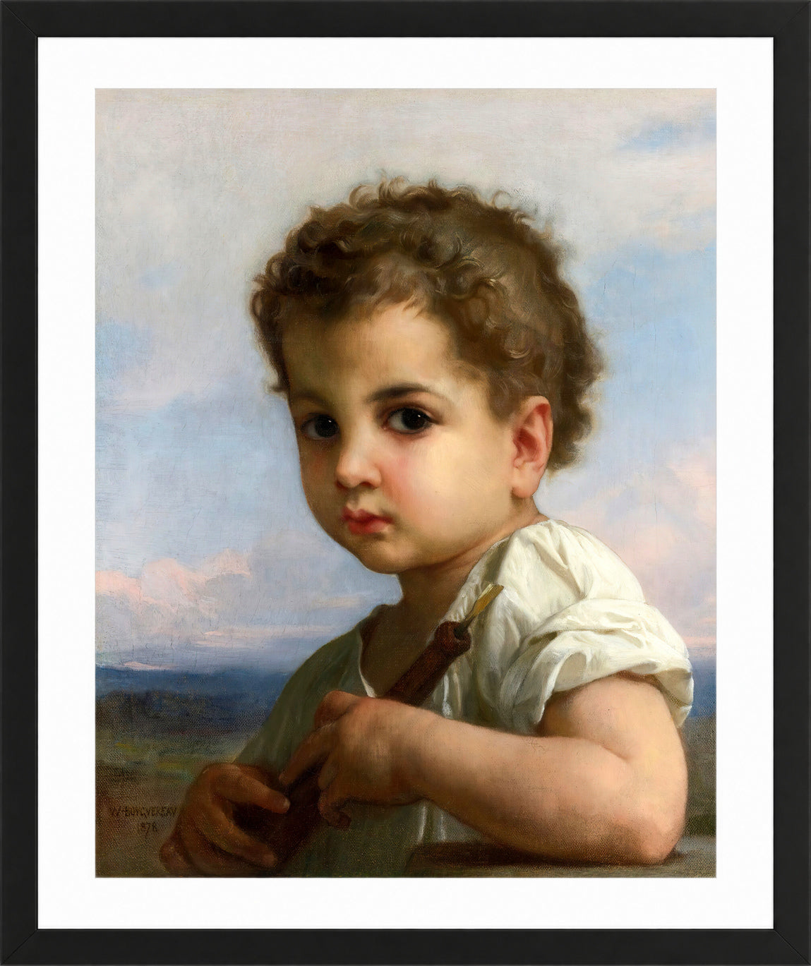William-Adolphe Bouguereau Print, Joueur de flûte (1878) in a black frame