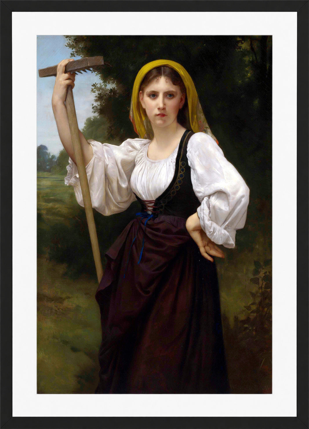 William-Adolphe Bouguereau Print, La faneuse (1870) in a black frame
