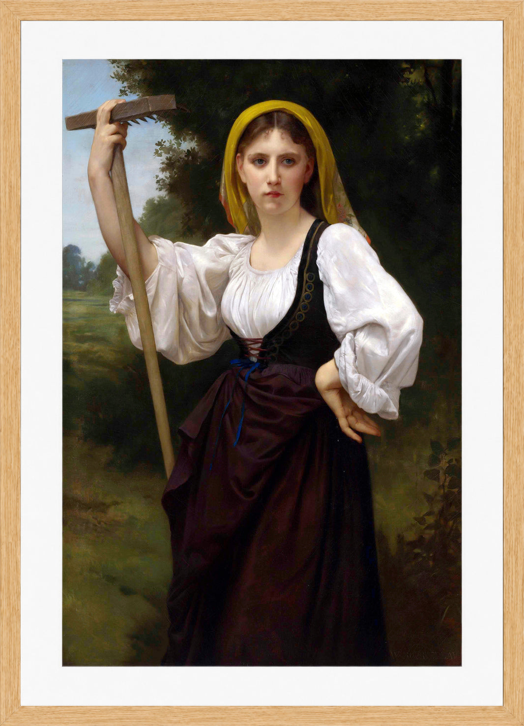 William-Adolphe Bouguereau Print, La faneuse (1870) in a light oak frame