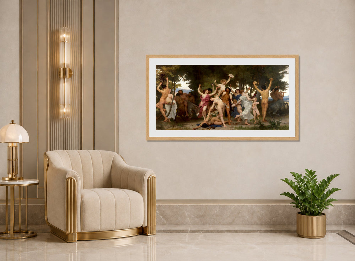 William-Adolphe Bouguereau Print, La Jeunesse de Bacchus (The Youth of Bacchus) (1884) displayed in an Art Deco interior