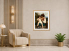 William-Adolphe Bouguereau Print, La leçon de flûte (1868) displayed in an Art Deco interior