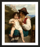 William-Adolphe Bouguereau Print, La leçon de flûte (1868) in a black frame
