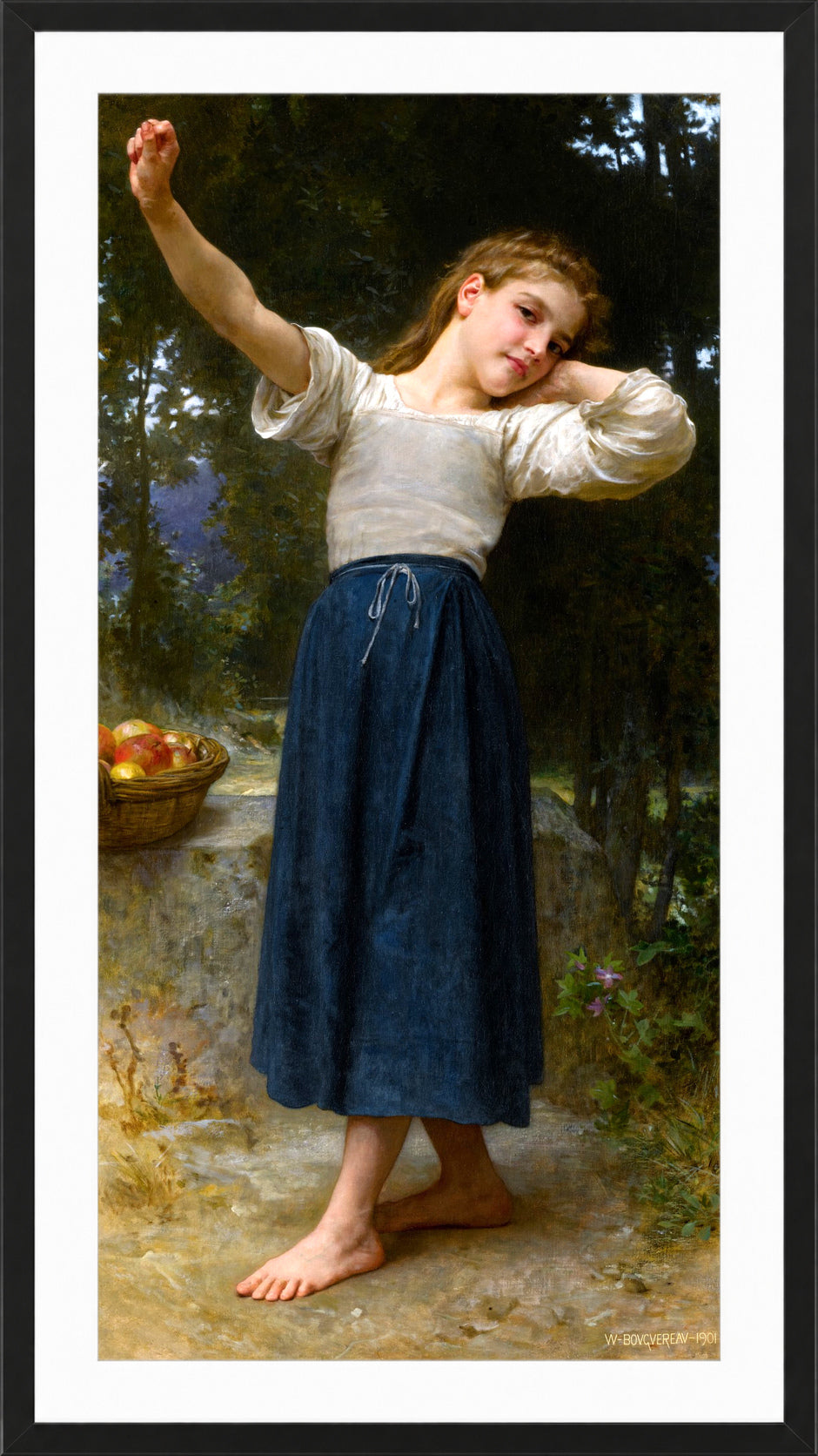 William-Adolphe Bouguereau Print, La paresseuse (1901) in a black frame