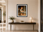 William-Adolphe Bouguereau Print, La petite écolière (The Little Schoolgirl) (1879) displayed above a console table