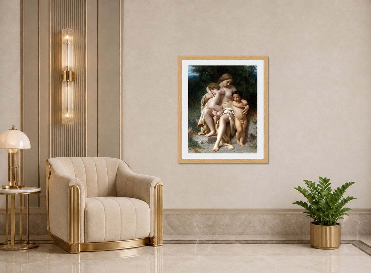 William-Adolphe Bouguereau Print, La Première Discorde (Cain And Abel) (1861) displayed in an Art Deco interior