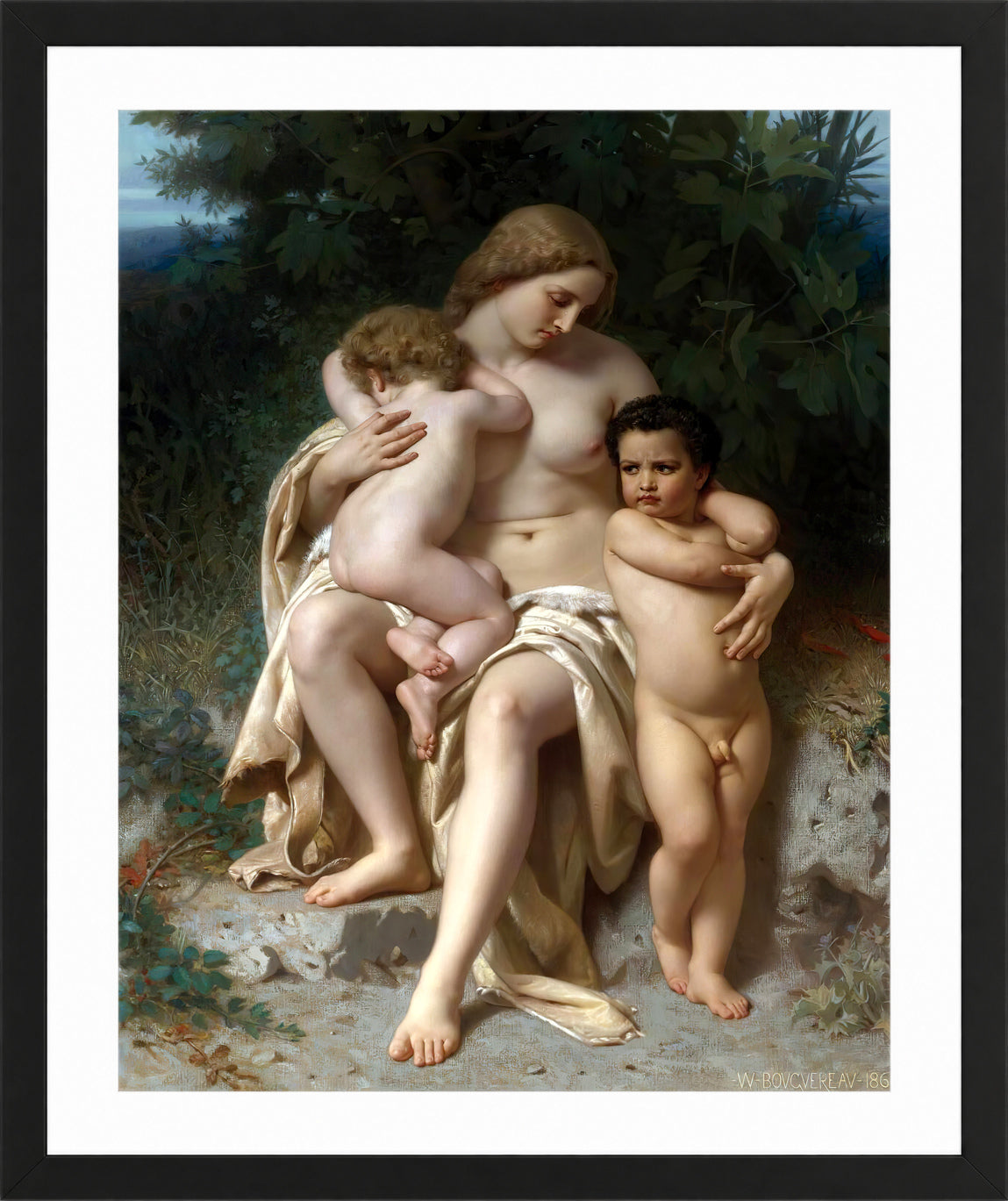 William-Adolphe Bouguereau Print, La Première Discorde (Cain And Abel) (1861) in a black frame