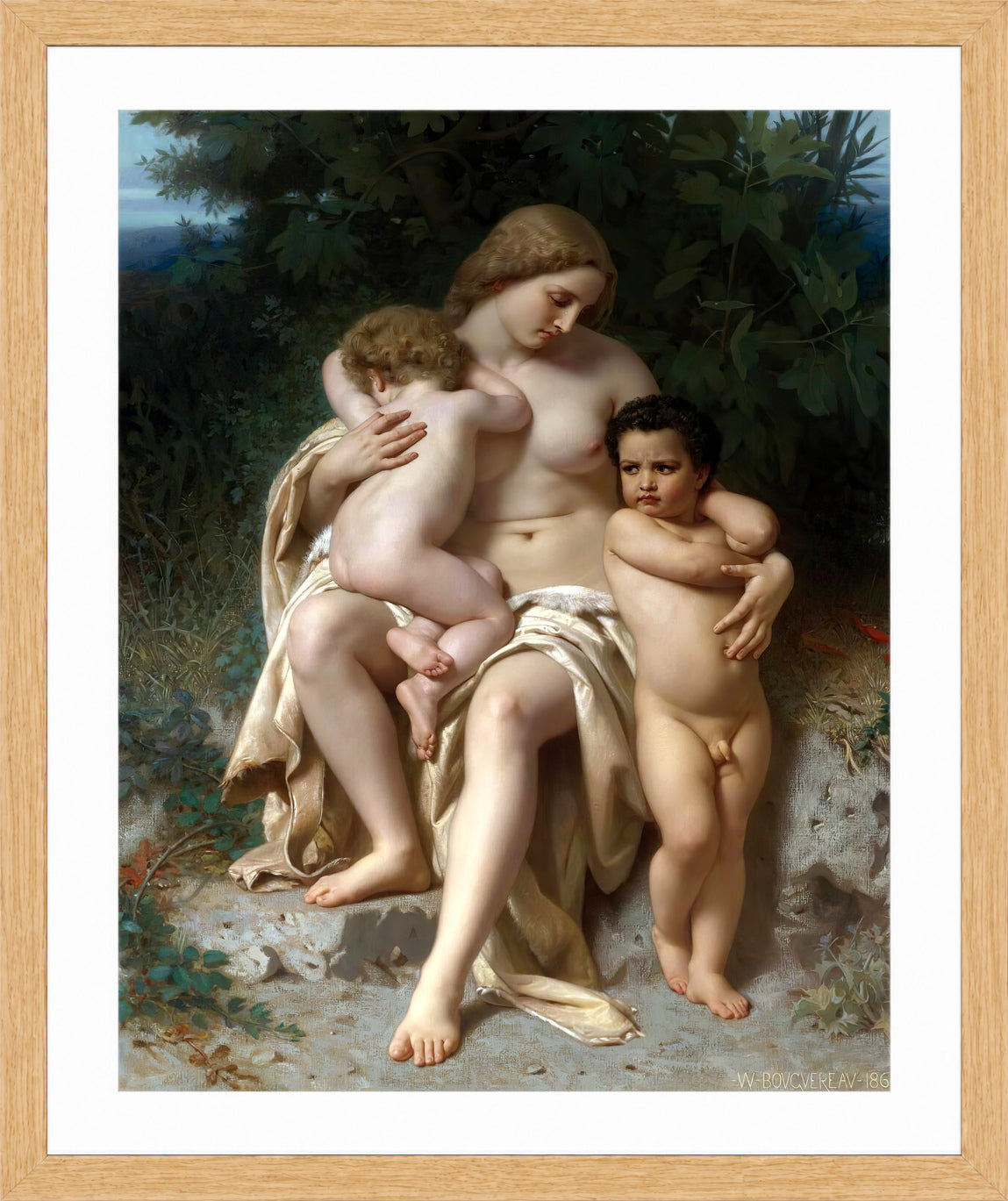 William-Adolphe Bouguereau Print, La Première Discorde (Cain And Abel) (1861) in a light oak frame