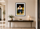 William-Adolphe Bouguereau Print, La sérieuse (1905) displayed above a console table