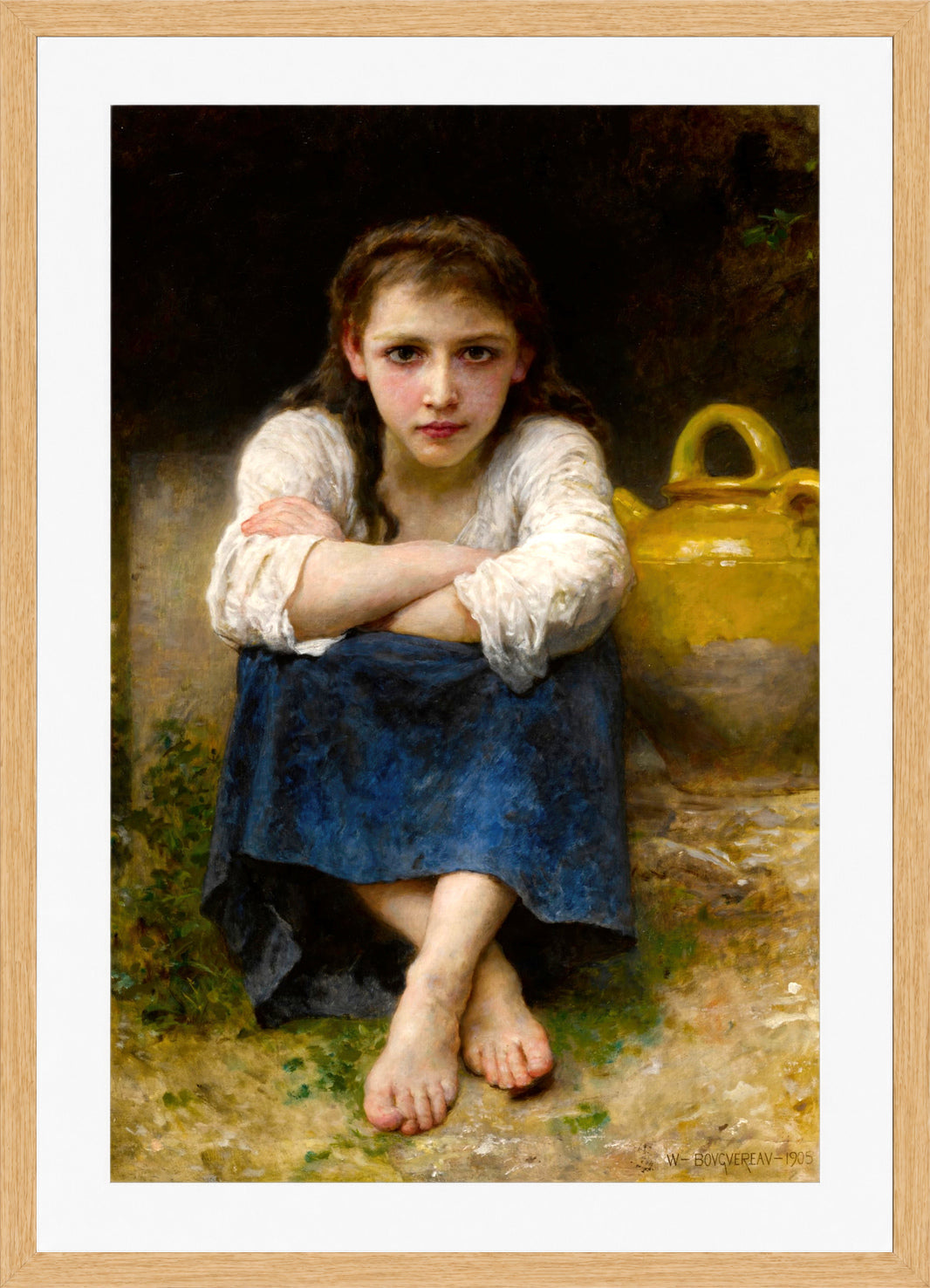 William-Adolphe Bouguereau Print, La sérieuse (1905) in a light oak frame