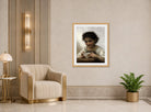 William-Adolphe Bouguereau Print, La soupe au lait (1880) displayed in an Art Deco interior