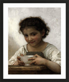 William-Adolphe Bouguereau Print, La soupe au lait (1880) in a black frame