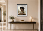 William-Adolphe Bouguereau Print, La soupe au lait (1880) displayed above a console table