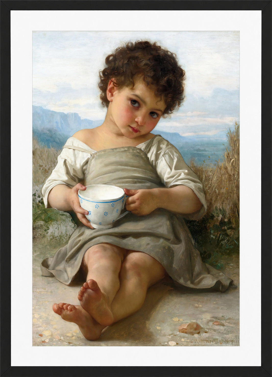 William-Adolphe Bouguereau Print, La Tasse De Lait (1879) in a black frame