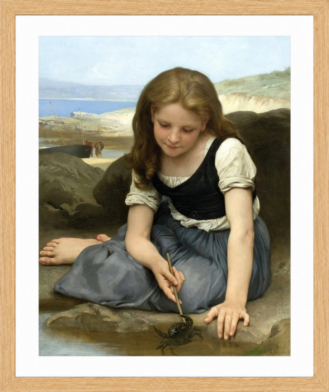 William-Adolphe Bouguereau Print, Le Crabe (1869) in a light oak frame