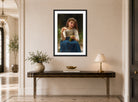 William-Adolphe Bouguereau Print, Le Goûter (1901) displayed above a console table