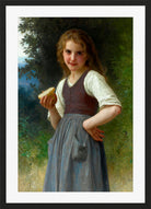 William-Adolphe Bouguereau Print, Le Goûter Aux Champs (1891) in a black frame