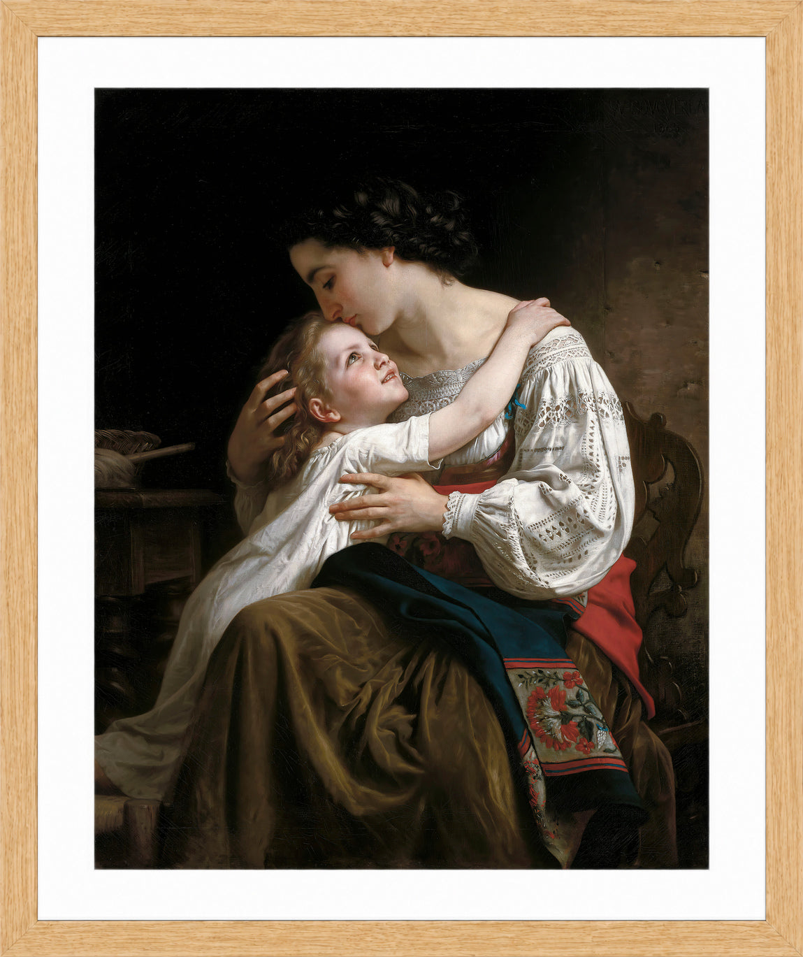 William-Adolphe Bouguereau Print, Le lever (1865) in a light oak frame
