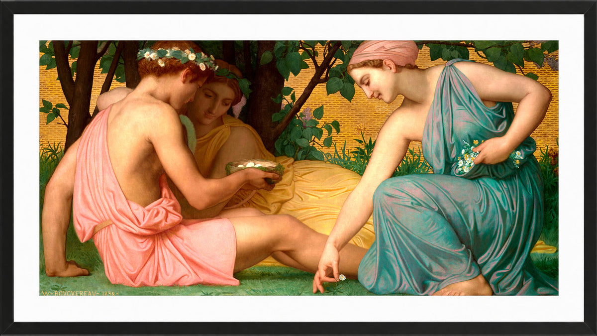 William-Adolphe Bouguereau Print, Le printemps (1858) in a black frame