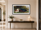 William-Adolphe Bouguereau Print, Le Repos (Jeune Fille Couchée) (1880) displayed above a console table