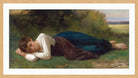 William-Adolphe Bouguereau Print, Le Repos (Jeune Fille Couchée) (1880) in a light oak frame