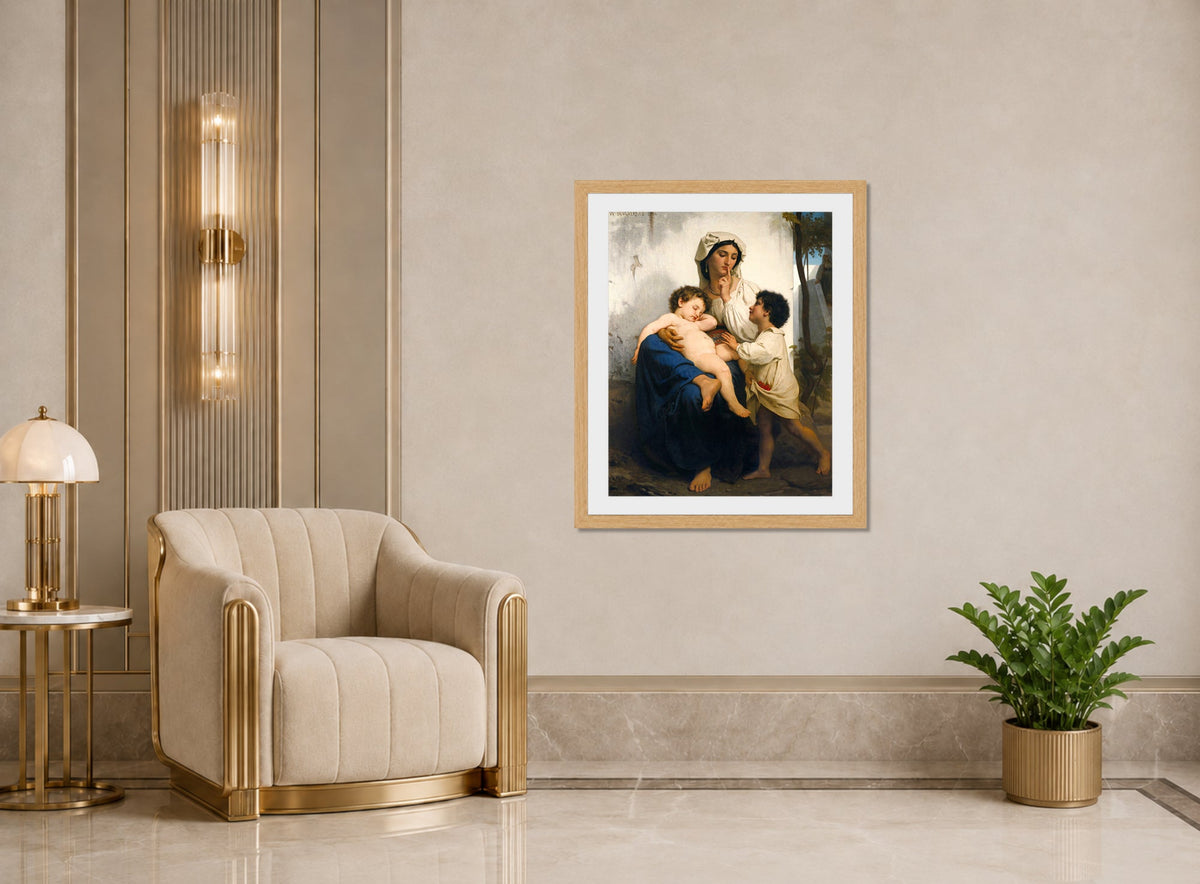 William-Adolphe Bouguereau Print, Le Sommeil (1864) displayed in an Art Deco interior