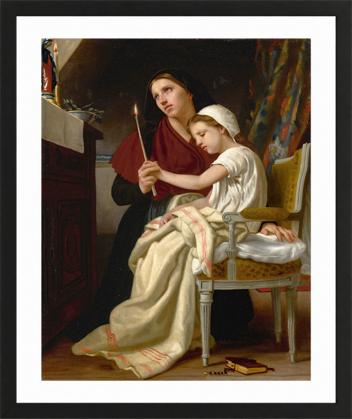 William-Adolphe Bouguereau Print, Le Voeu in a black frame