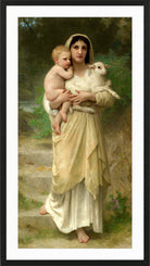 William-Adolphe Bouguereau Print, Les Agneaux (1897) in a black frame