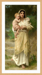 William-Adolphe Bouguereau Print, Les Agneaux (1897) in a light oak frame