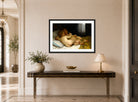 William-Adolphe Bouguereau Print, Les enfants endormis (1868) displayed above a console table