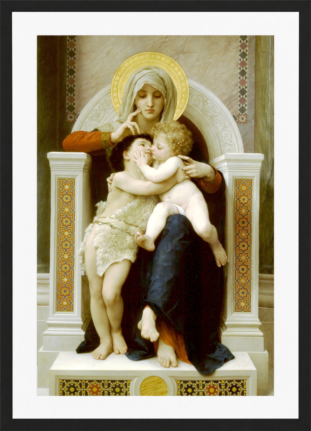 William-Adolphe Bouguereau Print, Madonna with child and John the Baptist (1875) in a black frame