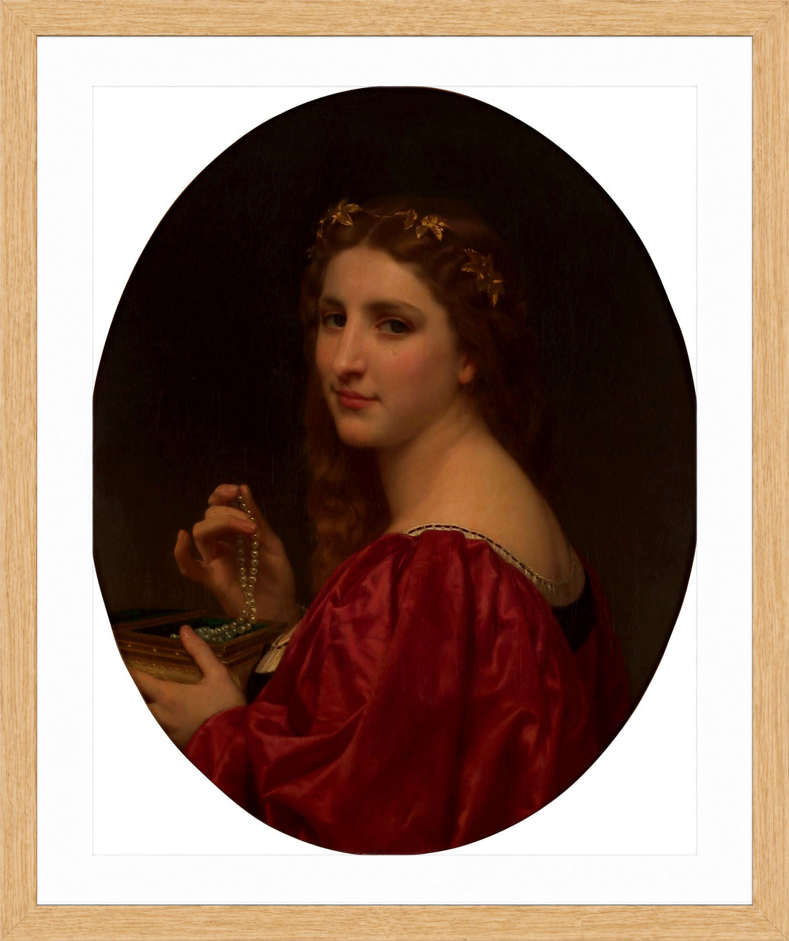 William-Adolphe Bouguereau Print, Marguerite (1868) in a light oak frame
