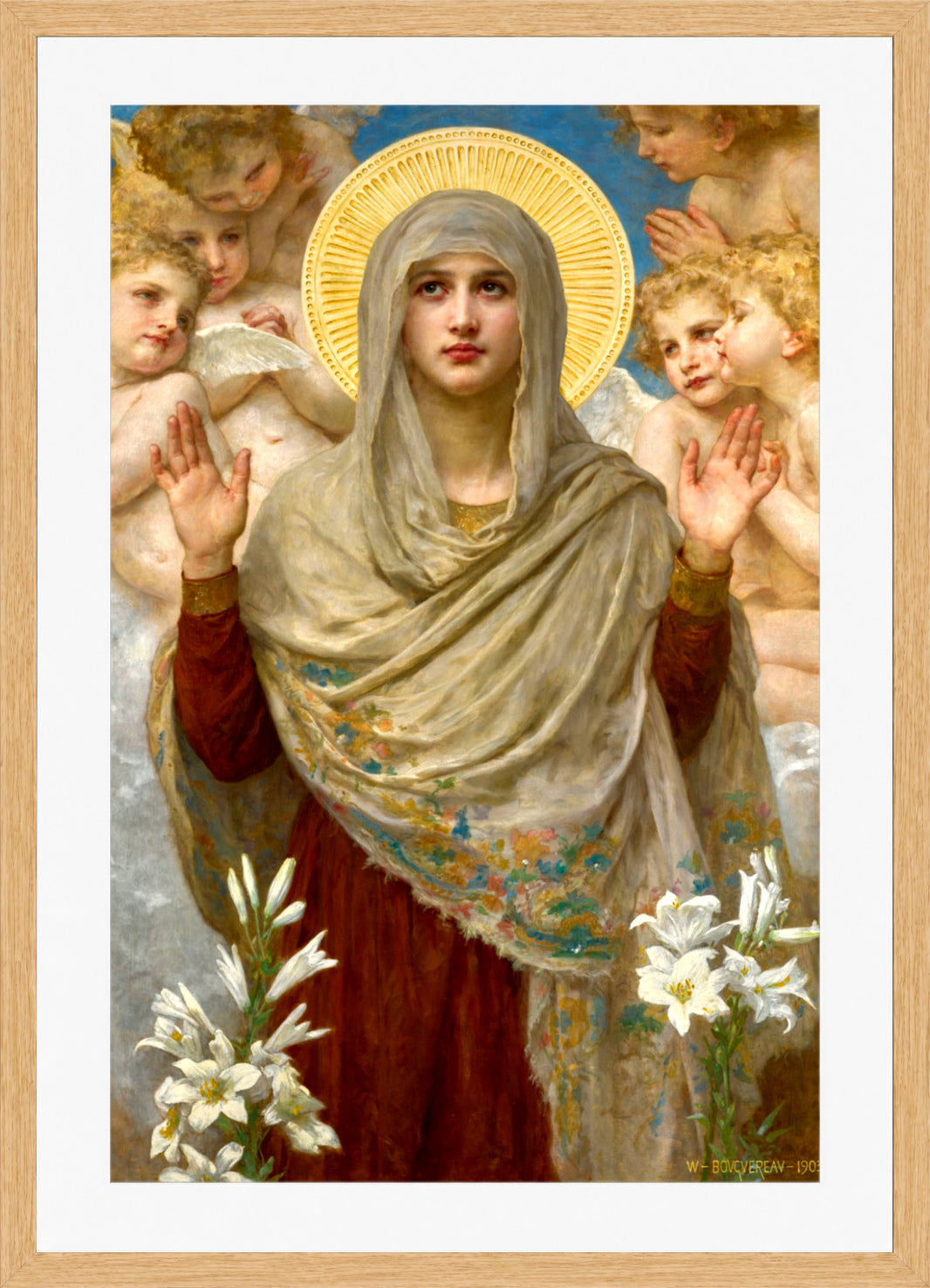 William-Adolphe Bouguereau Print, Ora Pro Nobis (1903) in a light oak frame