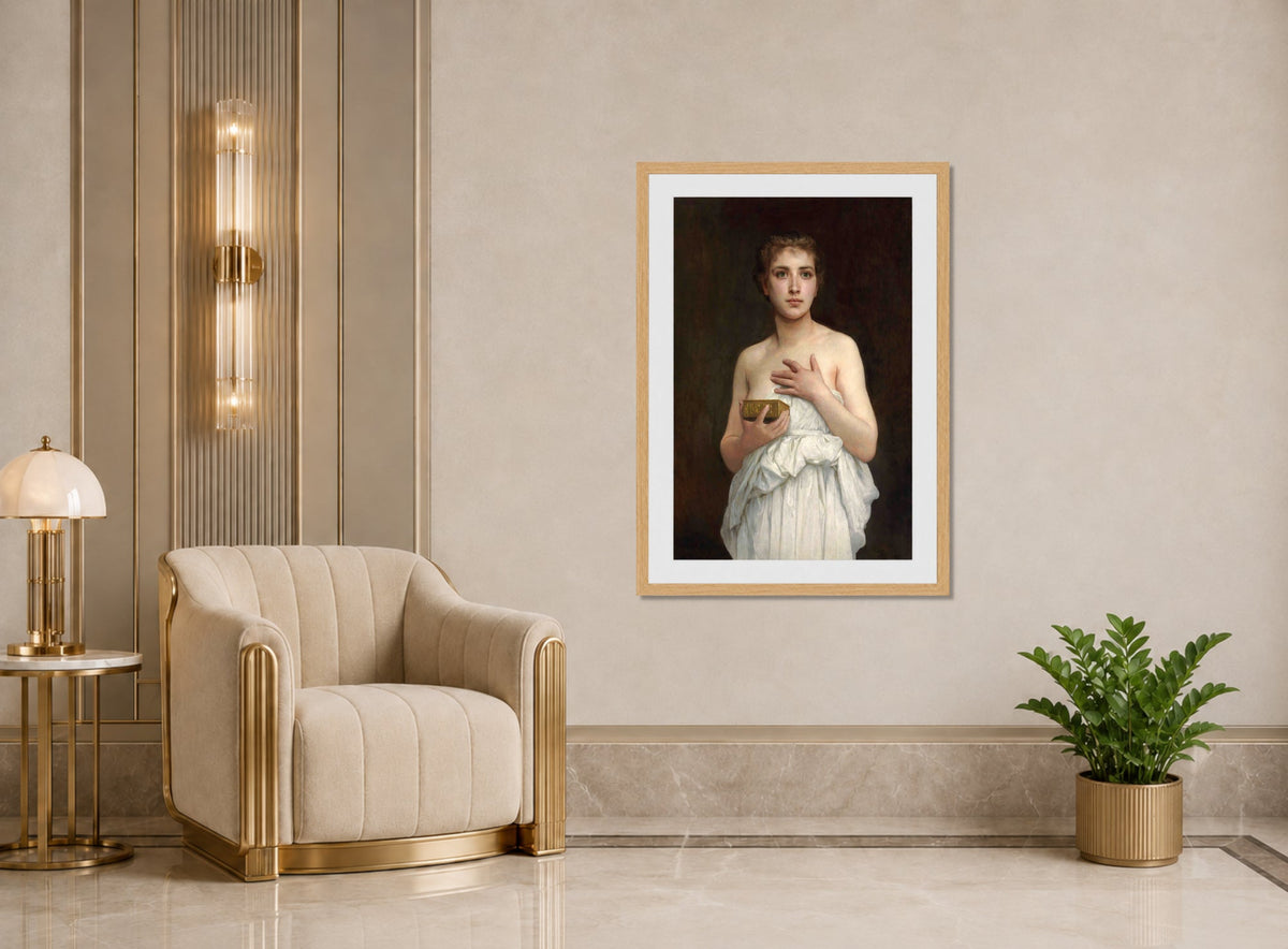William-Adolphe Bouguereau Print, Pandore (1890) displayed in an Art Deco interior