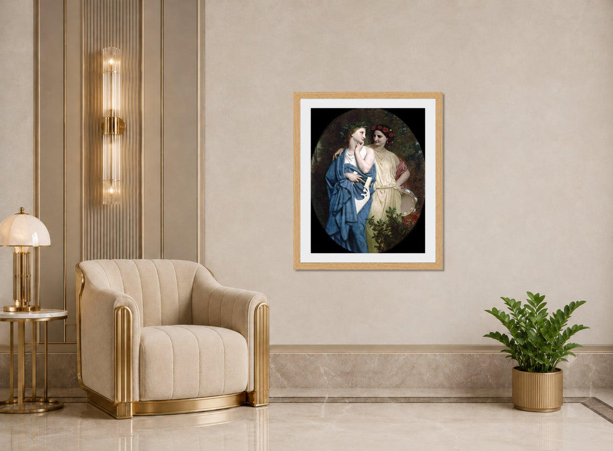 William-Adolphe Bouguereau Print, Philomela and Procne (1861) displayed in an Art Deco interior