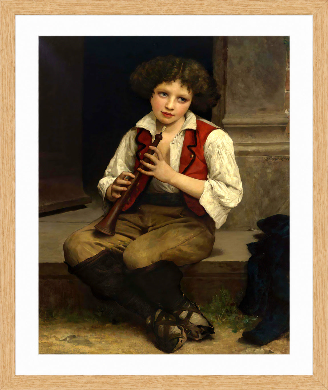 William-Adolphe Bouguereau Print, Pifferaro (1874) in a light oak frame