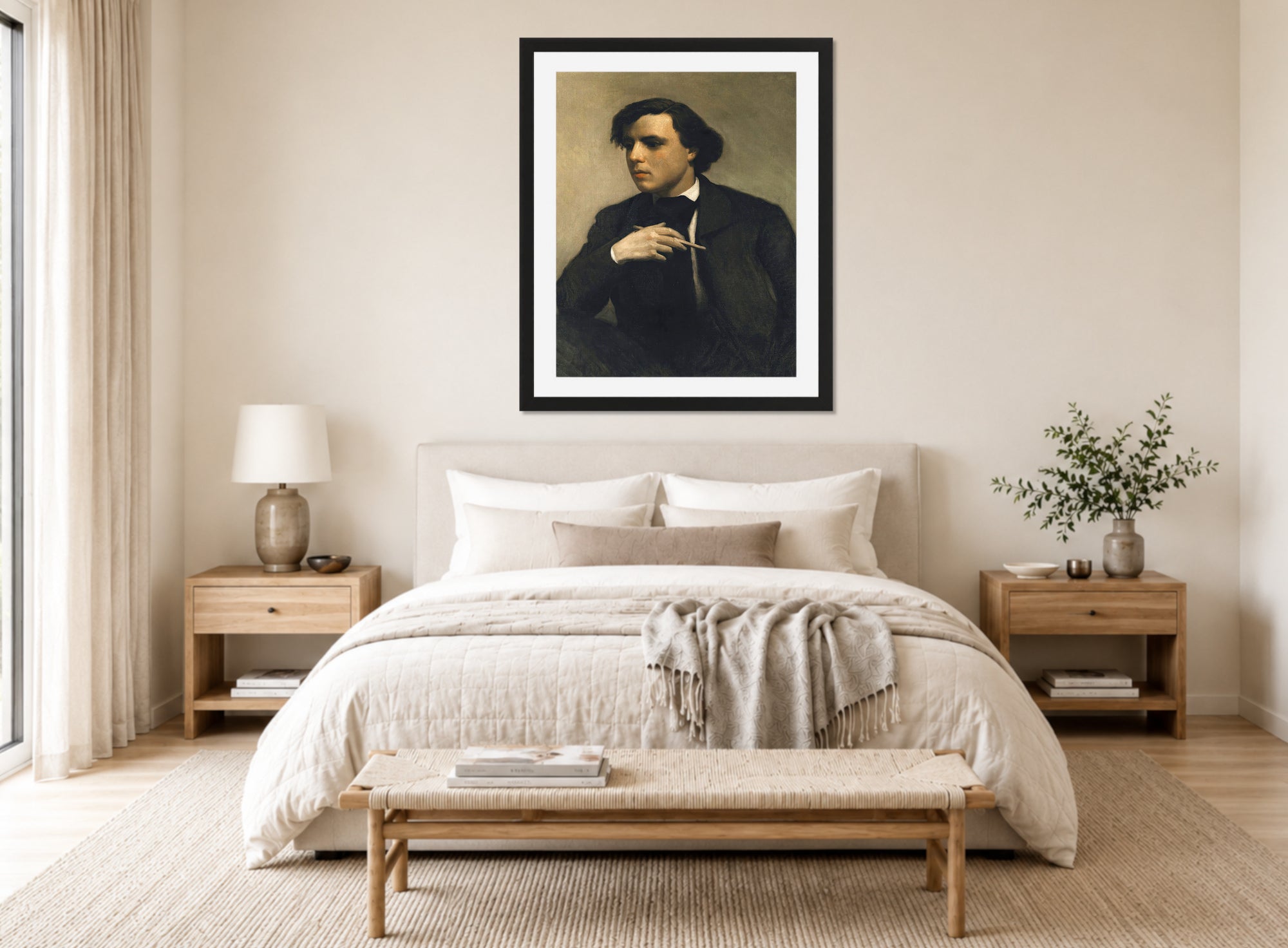 William-Adolphe Bouguereau Print, Portrait De Ferdinand Chaigneau displayed above a bed