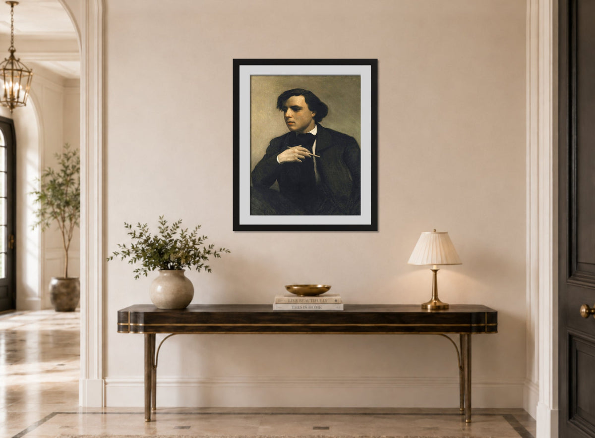 William-Adolphe Bouguereau Print, Portrait De Ferdinand Chaigneau displayed above a console table