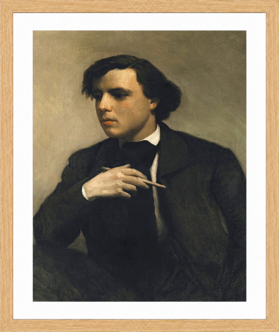 William-Adolphe Bouguereau Print, Portrait De Ferdinand Chaigneau in a light oak frame