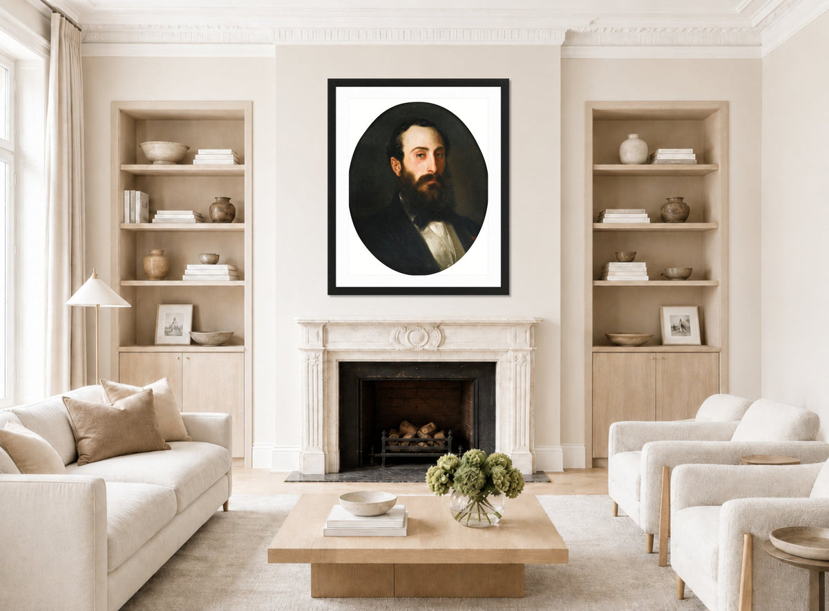 William-Adolphe Bouguereau Print, Portrait de Fernand Bartholoni displayed in a Scandinavian living room